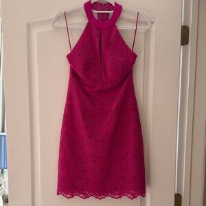 Nicole Miller Vibrant Pink Lace Mini Dress